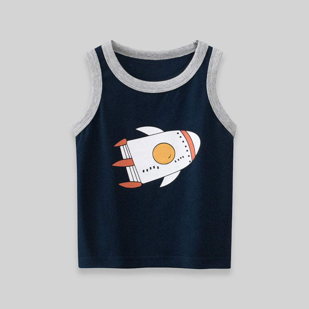 Boys Printed Sleeveless Tank Vests Tshirts Navy 1-2 Y 