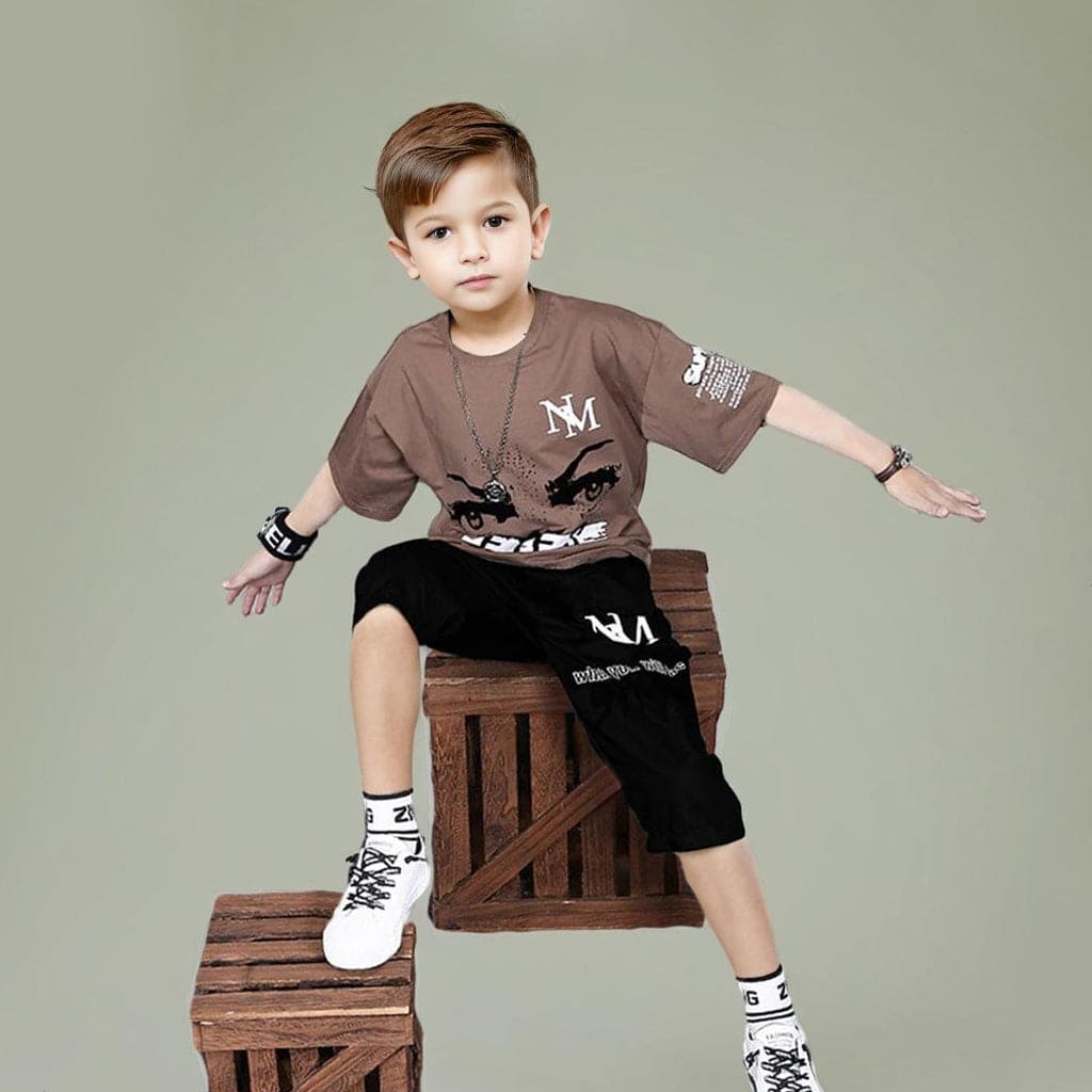 Boys Short Sleeve Printed T-Shirt With Shorts 2 pc. Sets Brown 4-5 Y 
