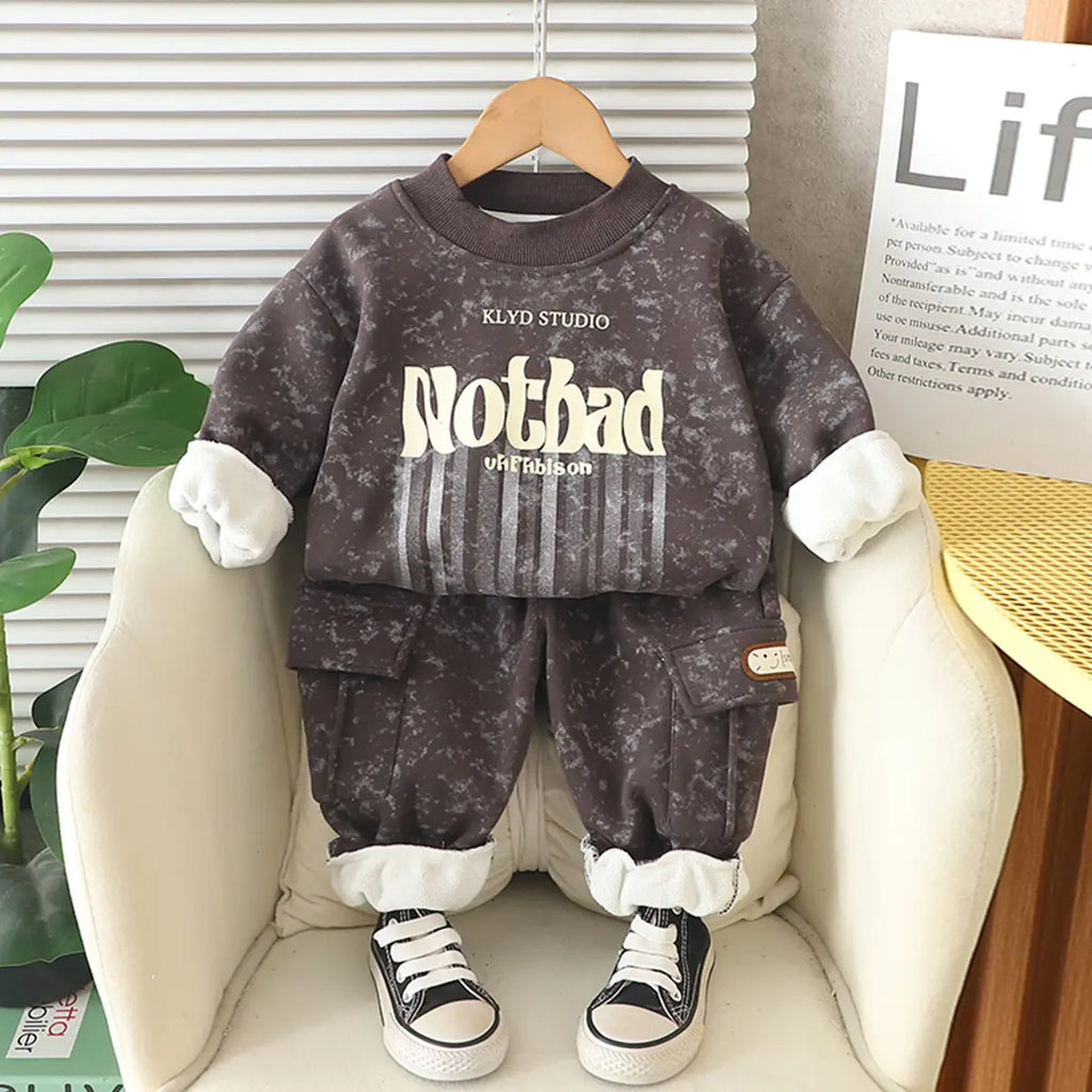 Boys Grey Typographic Regular Sweatshirt With Pants Sets 2 pc. Sets Grey 1-2 Y