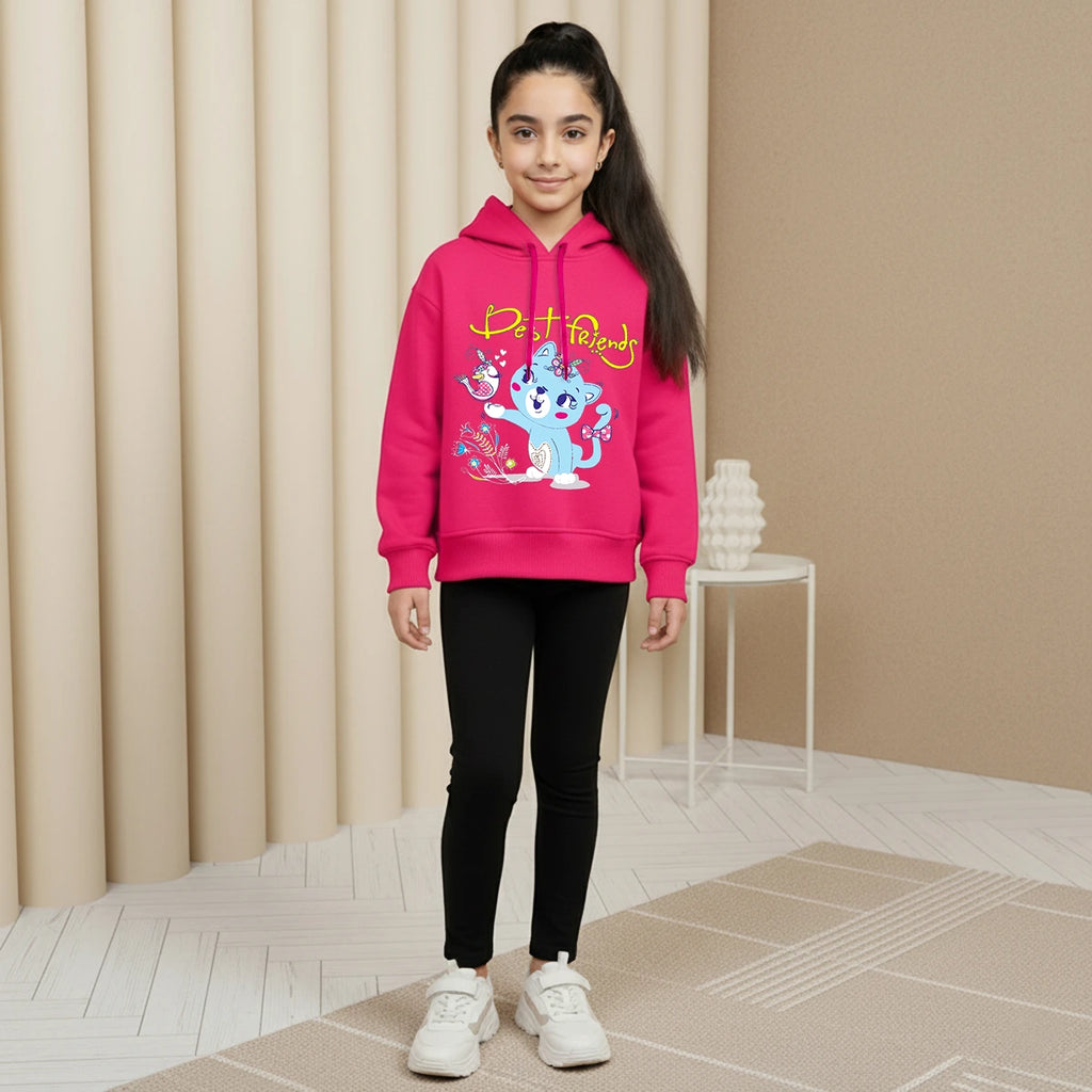 Girls Fuchsia Best Friend Graphics Hooded Sweatshirt Sweatshirts & Hoodies Fuchsia 1-2 Y