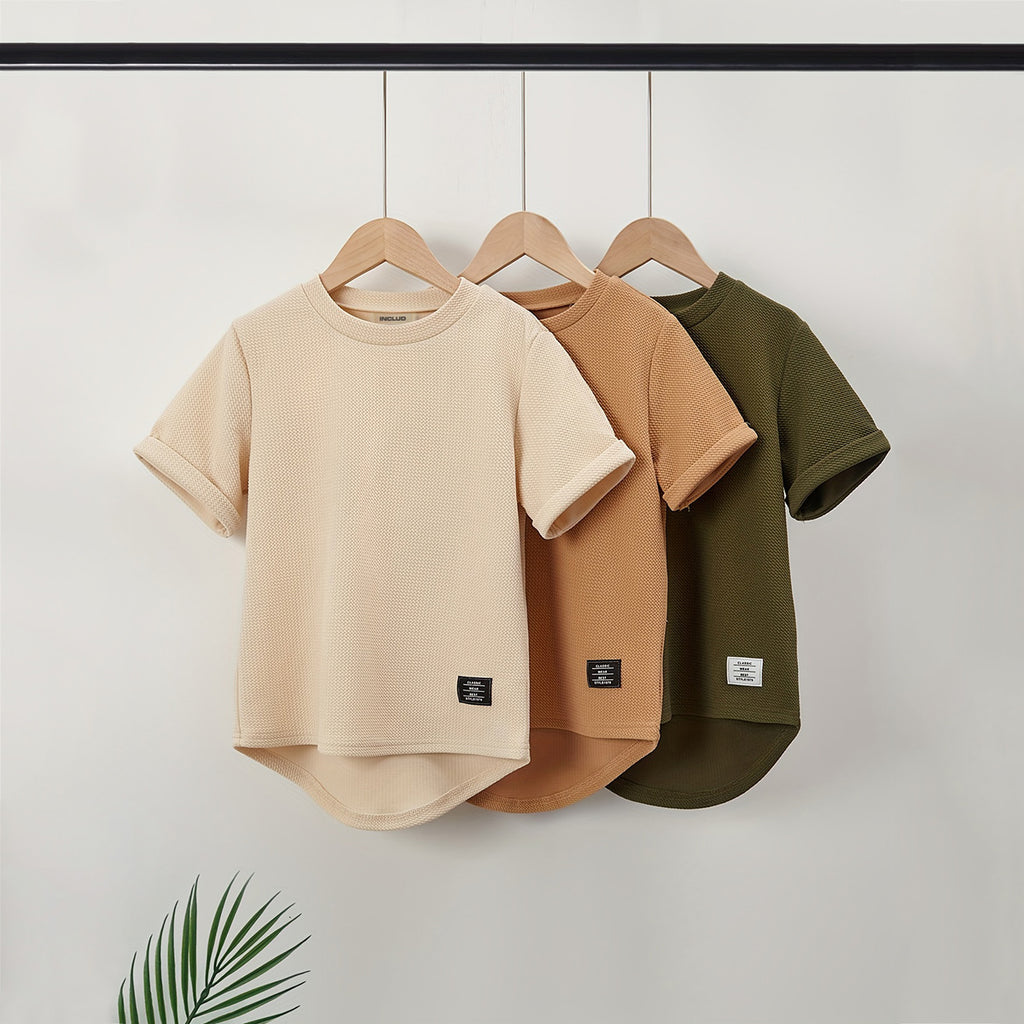 Boys Multicolor Round Neck Textured T-Shirt ( Pack Of 3) Tshirts Multicolor 5-6 Y