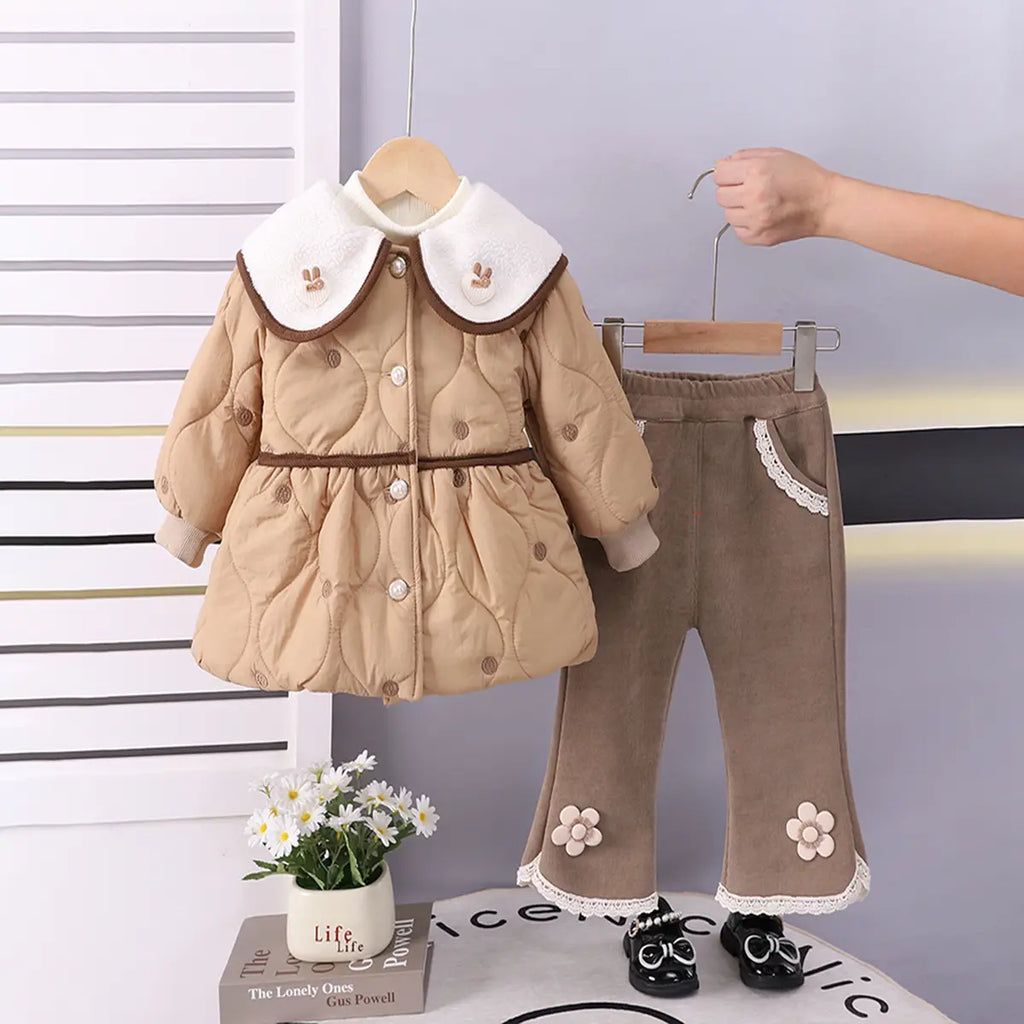 Girls Khaki Long Sleeves Jacket With Regular T-Shirt & Pant Sets 3 pc. Sets Khaki 1-2 Y