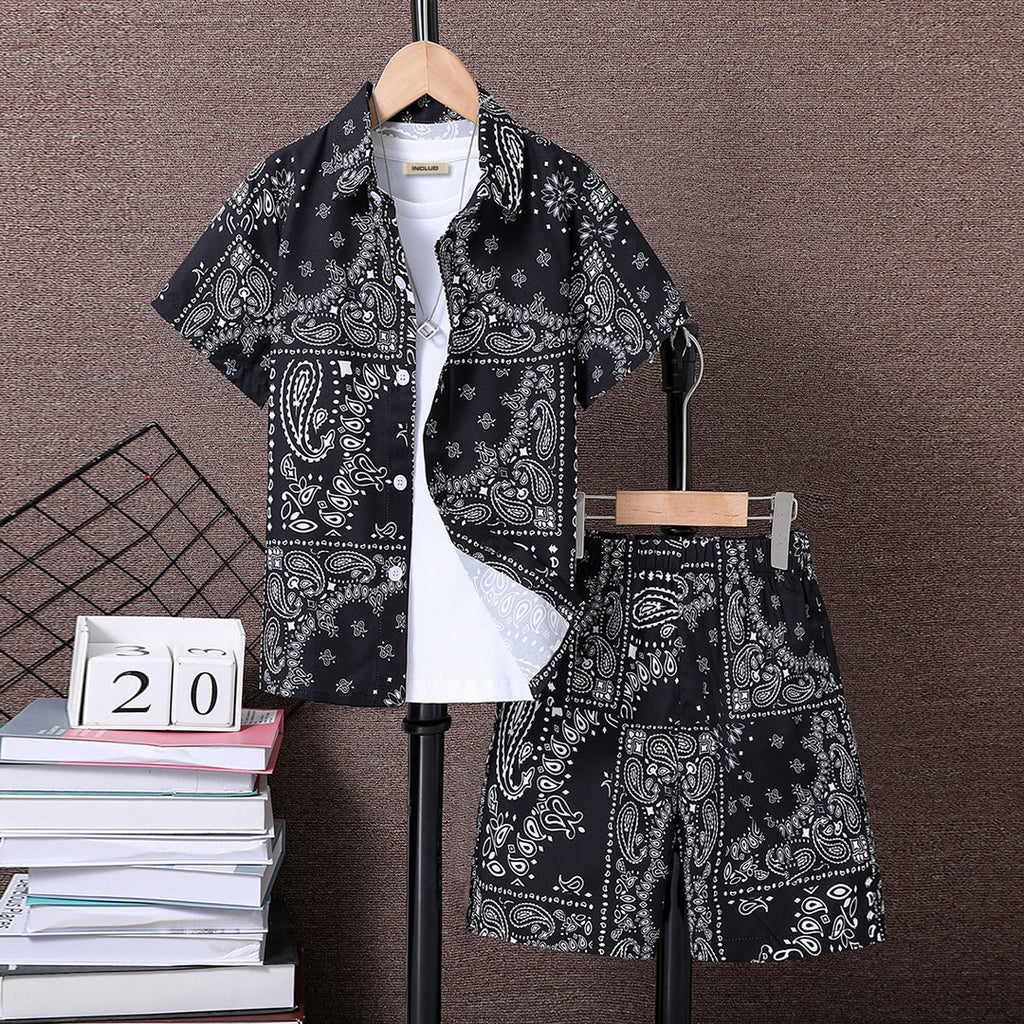 Boys Black Paisley Print Short Sleeve Shirt With Shorts Set 2 pc. Sets Black 5-6 Y