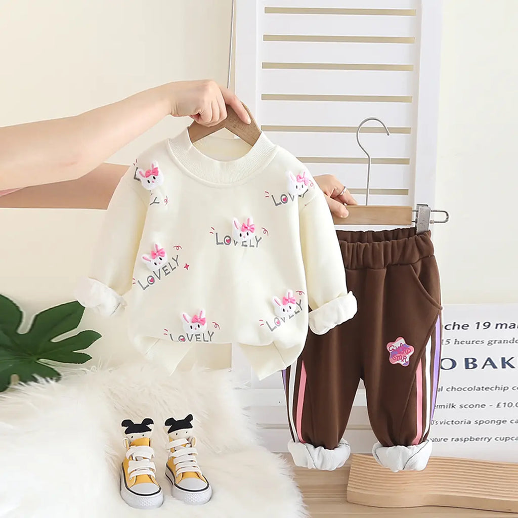 Girls Off White Winter Sweatshirt With Trousers Set 2 pc. Sets Off White 1-2 Y
