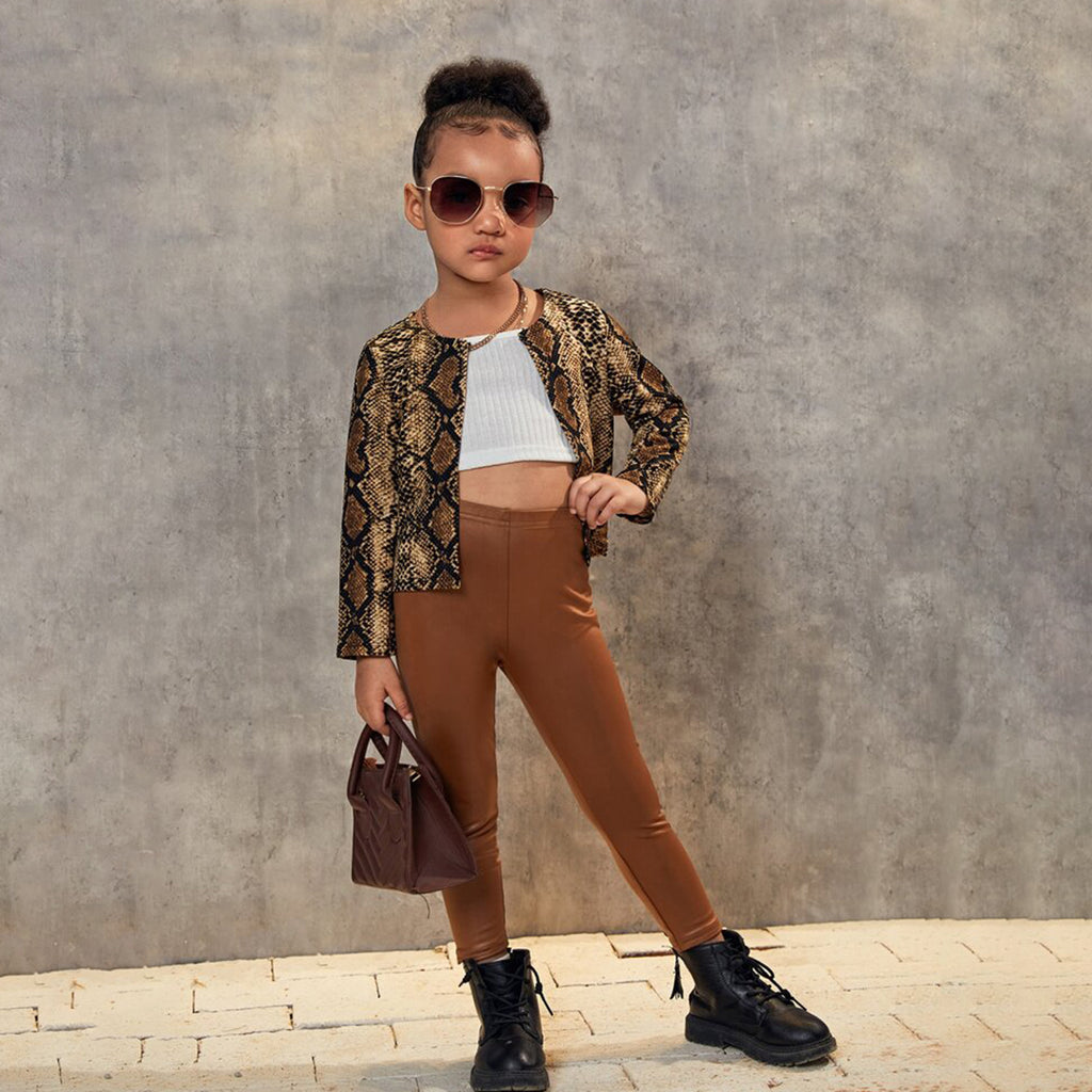 Girls Brown PU Leggings Leggings & Tights Brown 3-4 Y