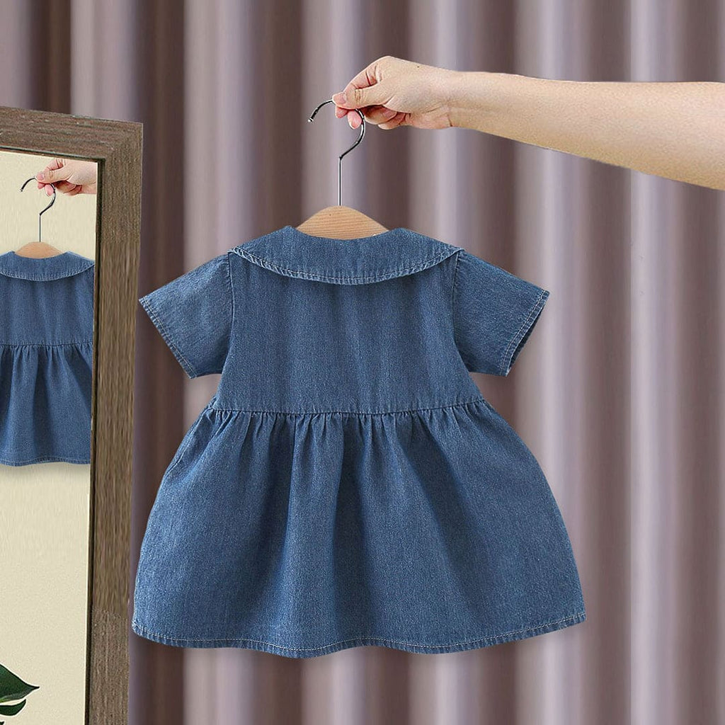 Girls Denim Short Sleeves Casual Dress Casual Dresses Blue 1-2 Y 