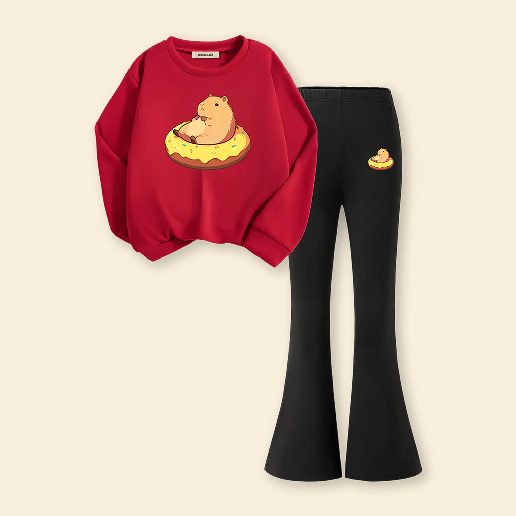 Girls Red Graphics Sweatshirt With Pants Sets 2 pc. Sets Red 7-8 Y