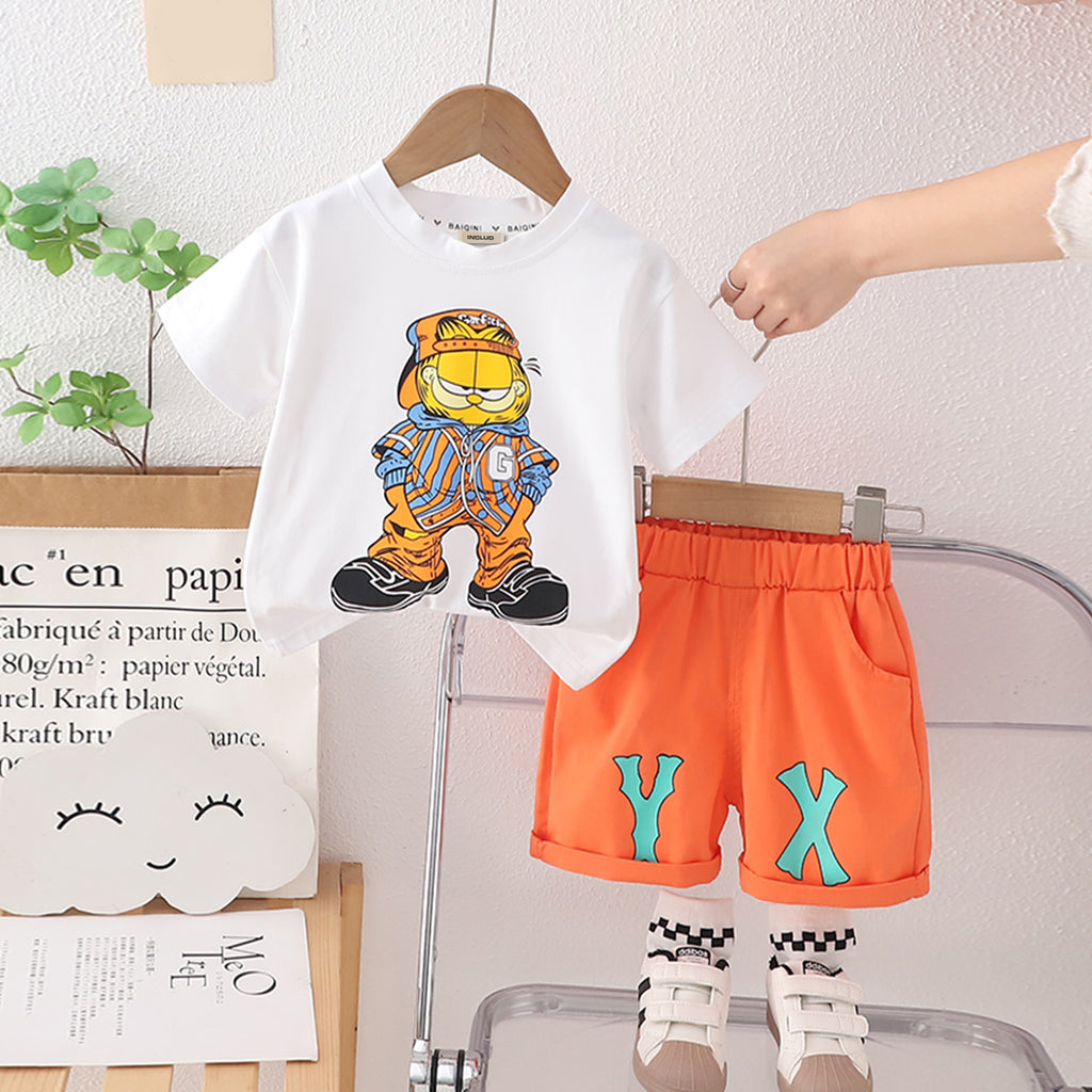 Boys Cartoon Graphic Short Sleeves T-Shirt With Orange Shorts Set 2 pc. Sets Orange 1-2 Y