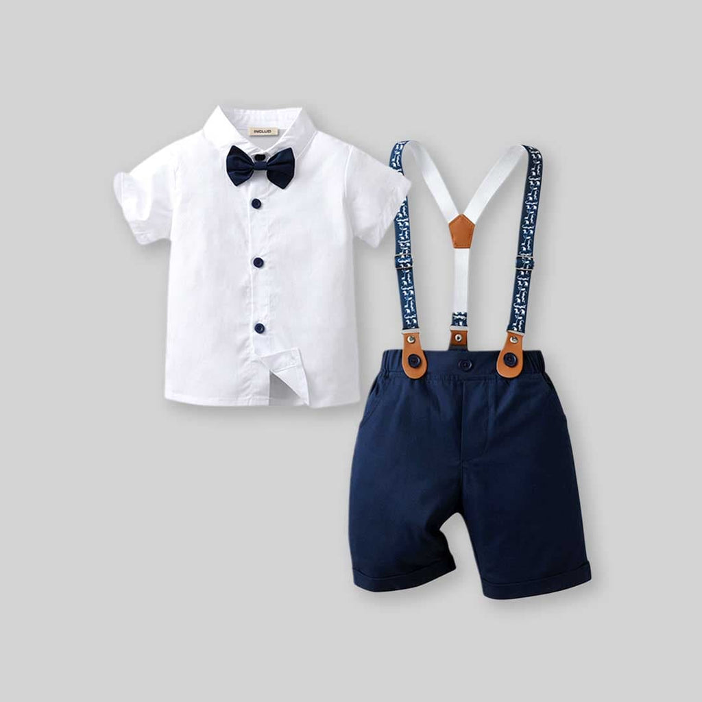 Boys Short Sleeve Shirt With Suspender Shorts Set 2 pc. Sets Navy Blue 2-3 Y 