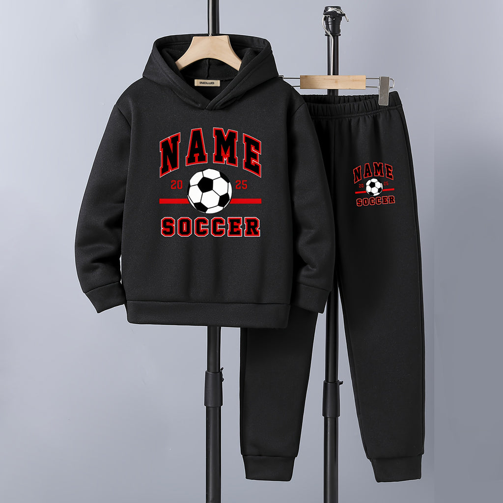 Boys Black Soccer Printed Sweatshirt with Joggers Set Sets Black 5-6 Y