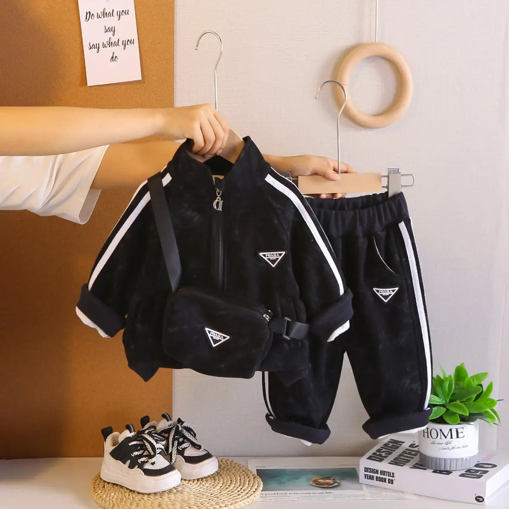 Boys Black Side Stipes Zip-up Jacket With Jogger Co-ord Sets Sets Black 1-2 Y