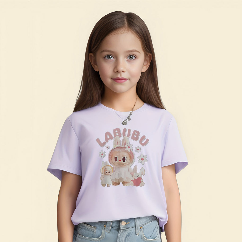 Girls Lilac Doll Printed Short Sleeves Casual T-shirt Tshirts Lilac 5-6 Y