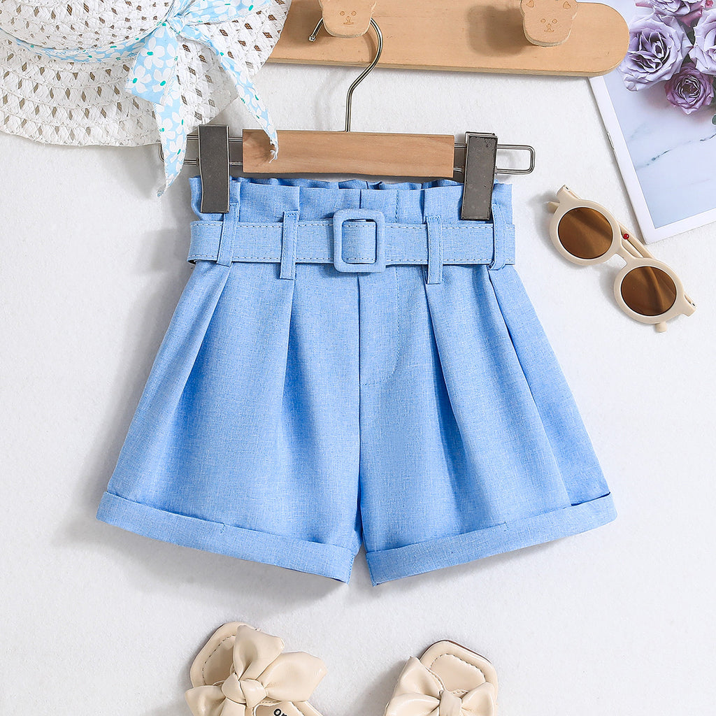 Girls Blue Pleated Shorts Shorts Blue 3-4 Y