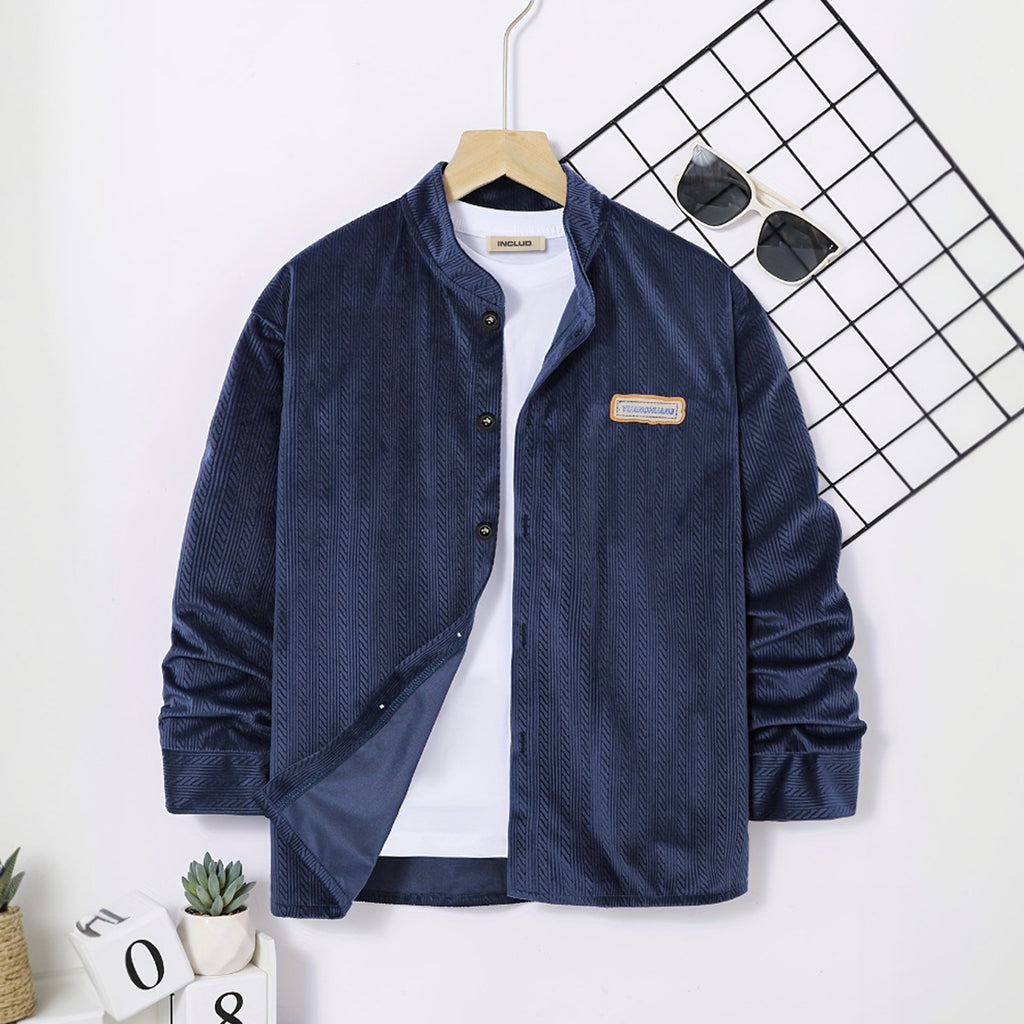 Boys Navy Blue Self-Design Stripes Long Sleeves Winter Shirts Shirts Navy Blue 7-8 Y