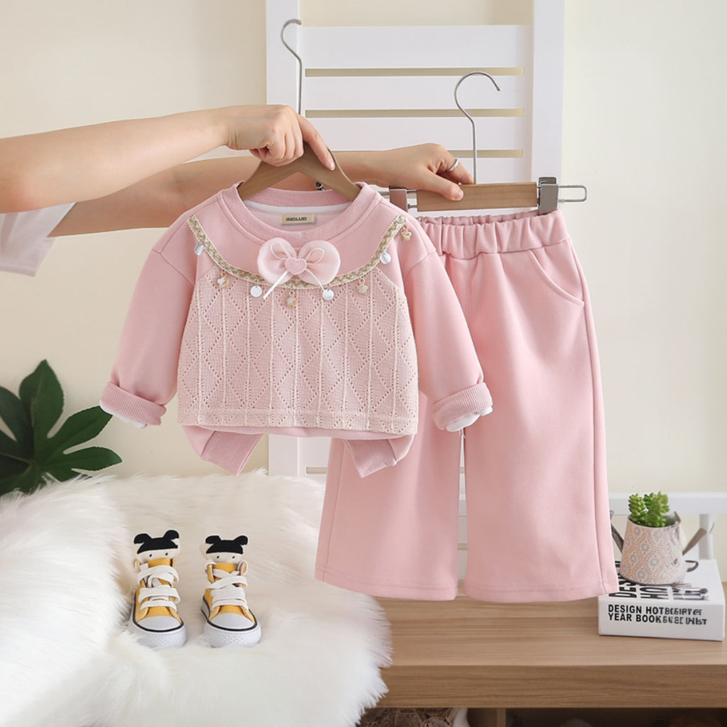 Girls Pink Solid Sweatshirt With Pants Set 2 pc. Sets Pink 1-2 Y