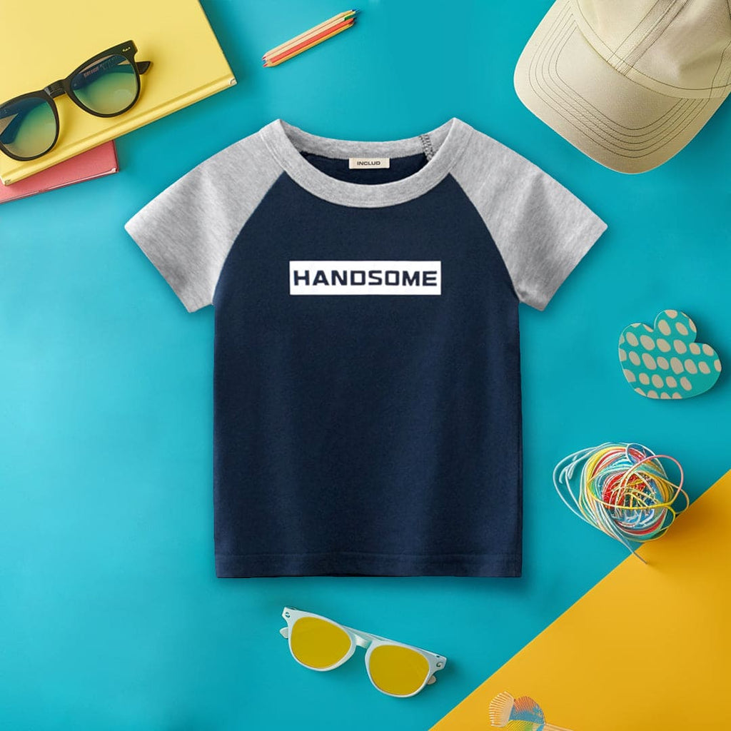 Boys Typography Print Raglan Sleeves T-Shirt Tshirts Blue 1-2 Y 