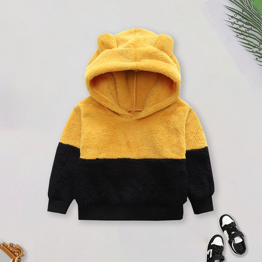 Girls Yellow Solid Poly Fleece Hooded Sweatshirt Sweatshirts & Hoodies Yellow 1-2 Y