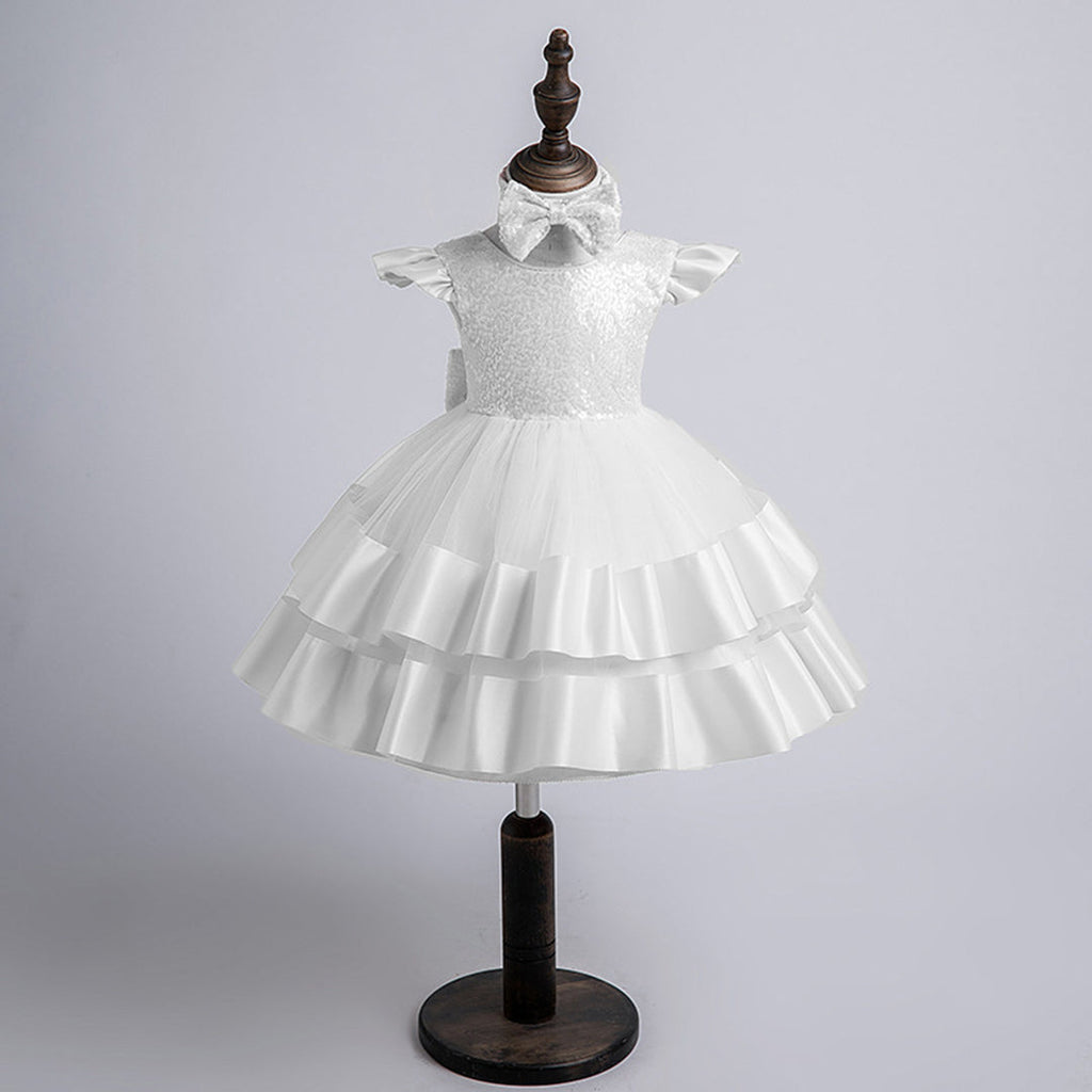 Girls Sequins Embellished Party Dress Party Dresses White 1-2 Y 
