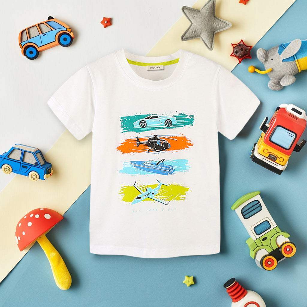 Boys Graphic Print Short Sleeves T-Shirt Tshirts White 1-2 Y 