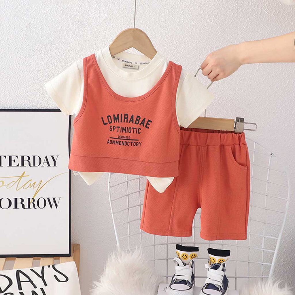 Boys Vest Look T-Shirt With Shorts Set 2 pc. Sets Orange 1-2 Y