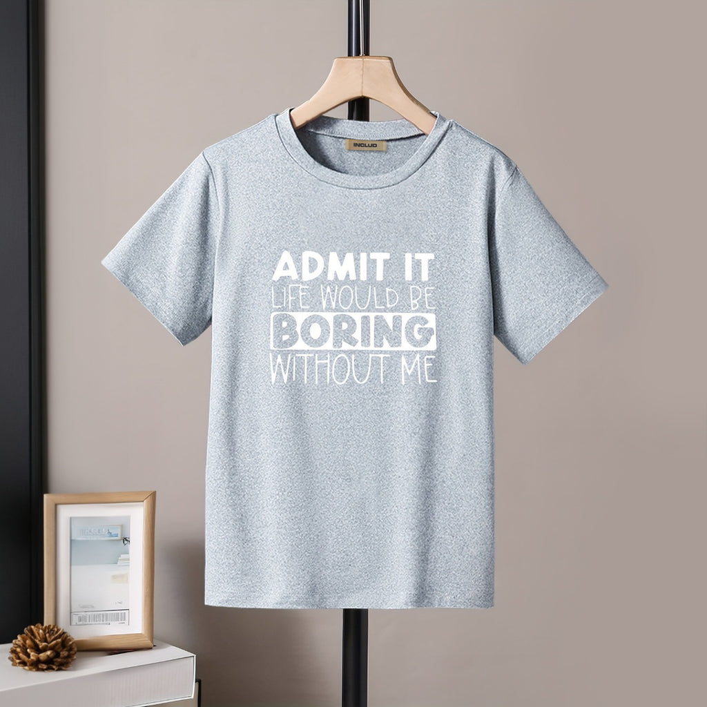Boys Grey Typographic Printed Short Sleeves Round Neck T-Shirt Tshirts Grey 5-6 Y