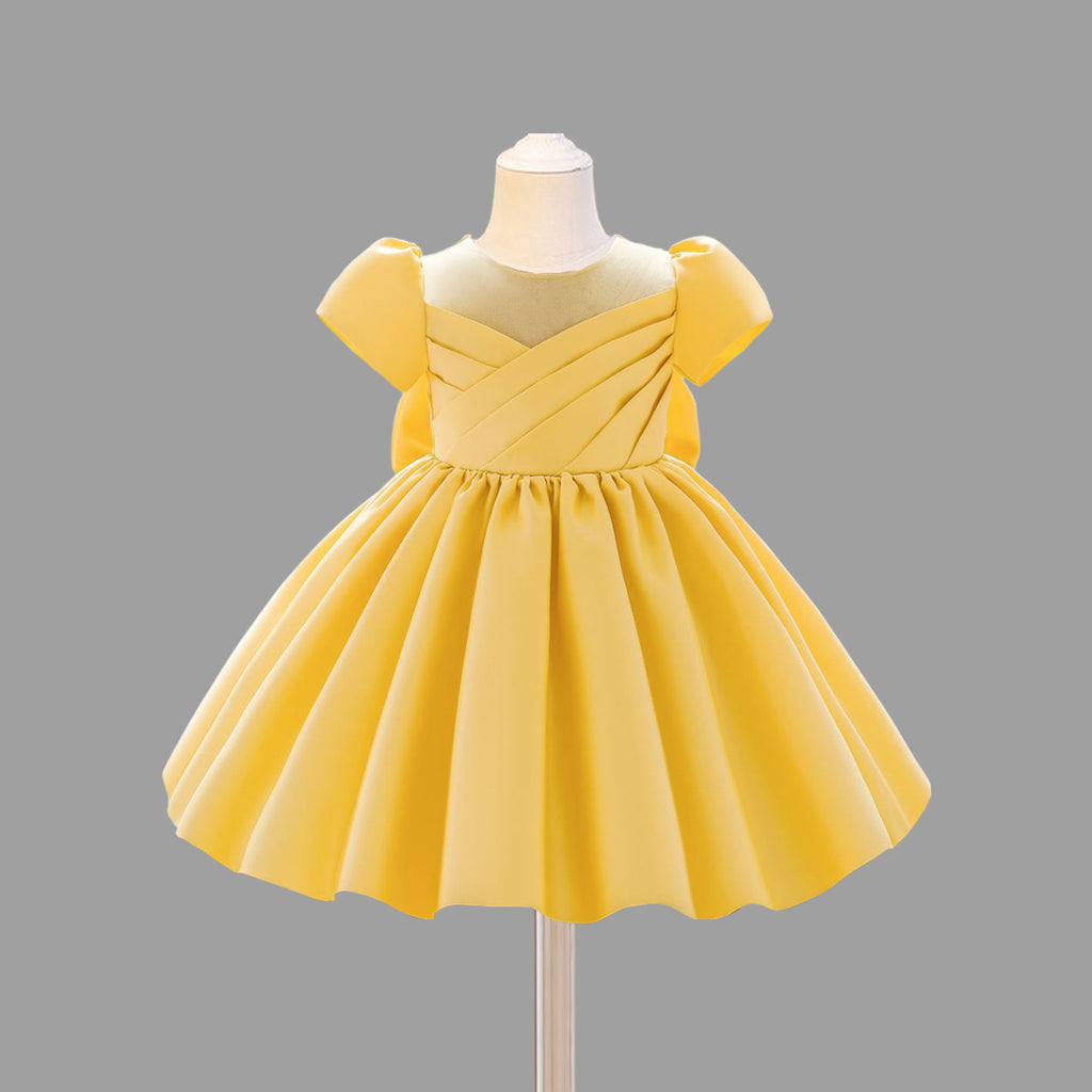 Girls Pleated Yoke Fit & Flare Party Dress Party Dresses Yellow 1-2 Y 