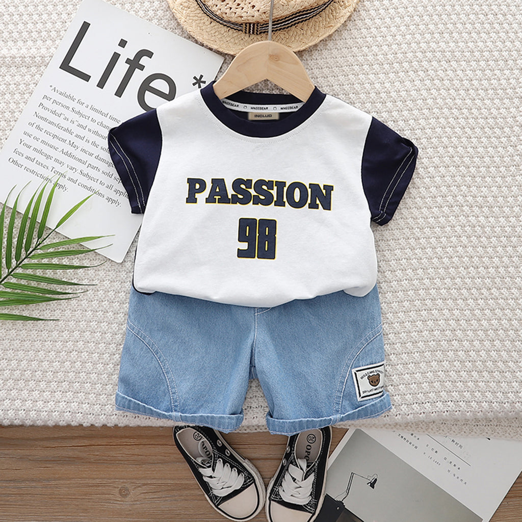 Boys Black Passion Print Short Sleeve T-Shirt With Denim Shorts Set 2 pc. Sets Black 1-2 Y