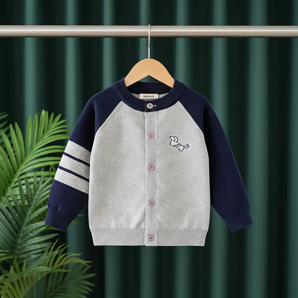 Boys Grey Dog Embroidered Knitted Cardigan Sweaters & Cardigans Grey 1-2 Y
