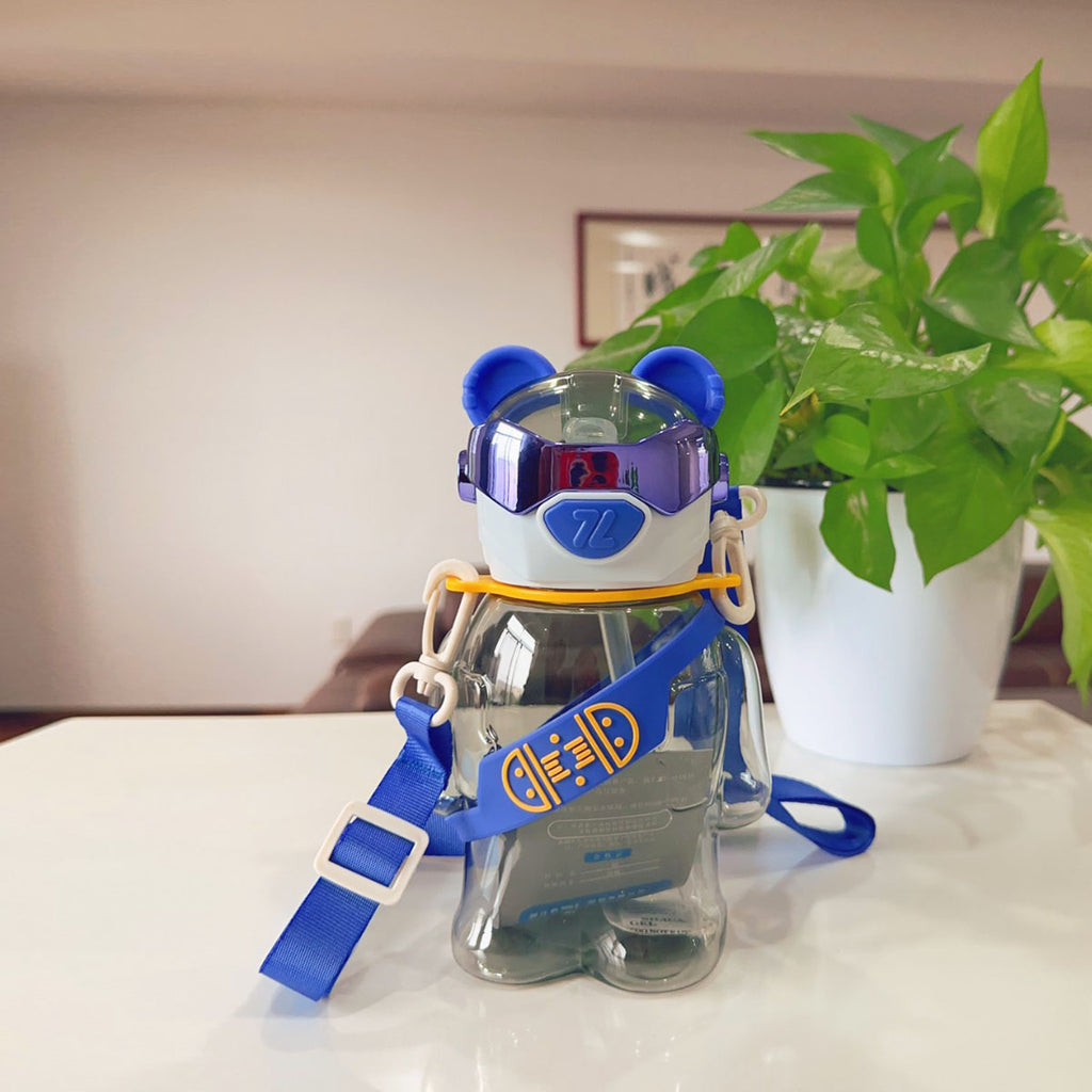 Cute Bear Shape Water Bottle With Strap Trending Accessories Blue Onesize