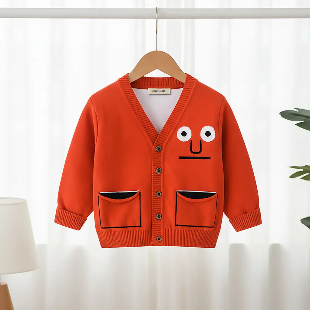 Boys Red Self-Design Knitted Cardigan Sweaters & Cardigans Red 1-2 Y