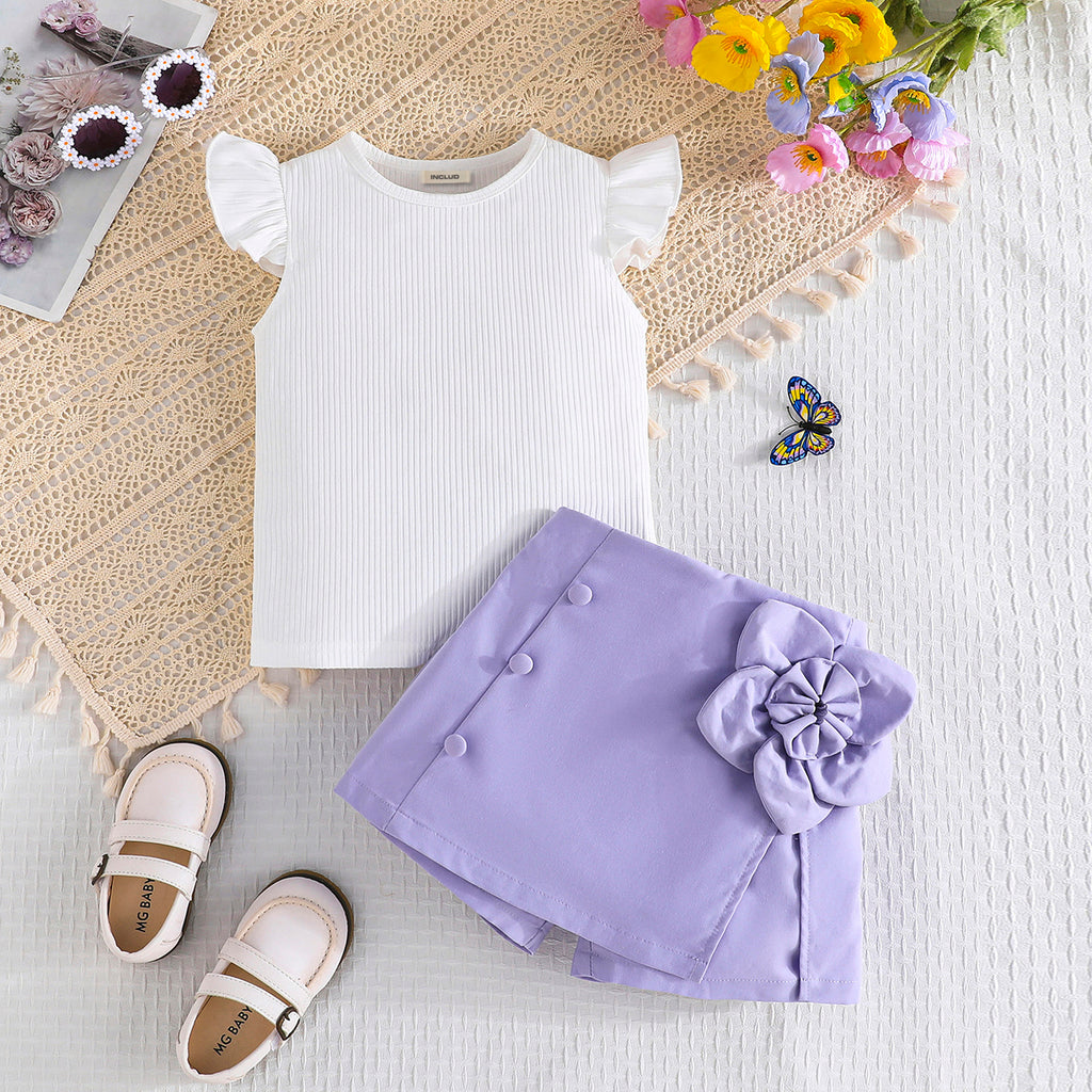 Girls Purple Skorts With Flared Sleeve Knitted Top Set 2 pc. Sets