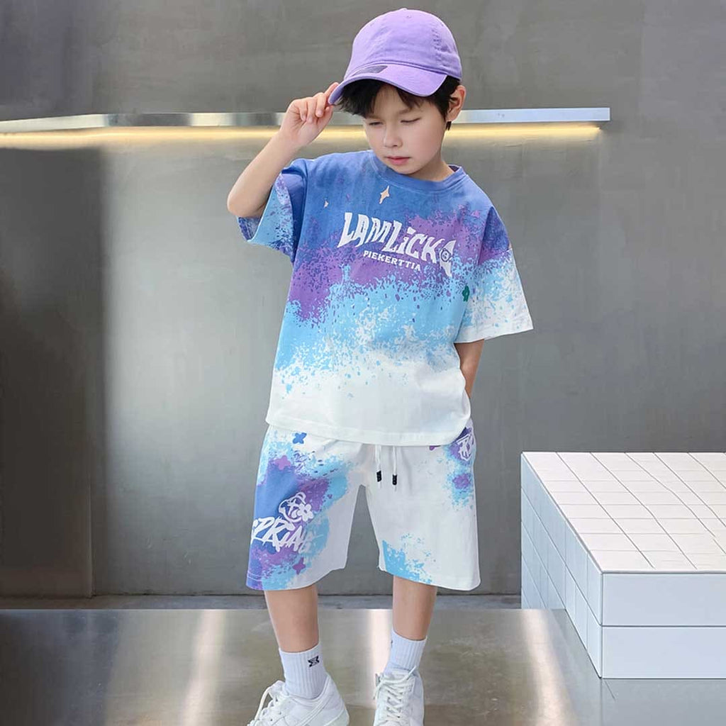 Boys Short Sleeve Printed T-Shirt With Shorts Set 2 pc. Sets Purple 3-4 Y 