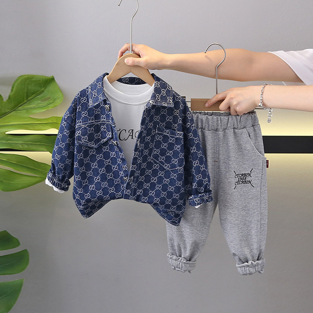 Boys Blue Abstract Printed Shacket With T-Shirt & Joggers Set Sets Blue 1-2 Y