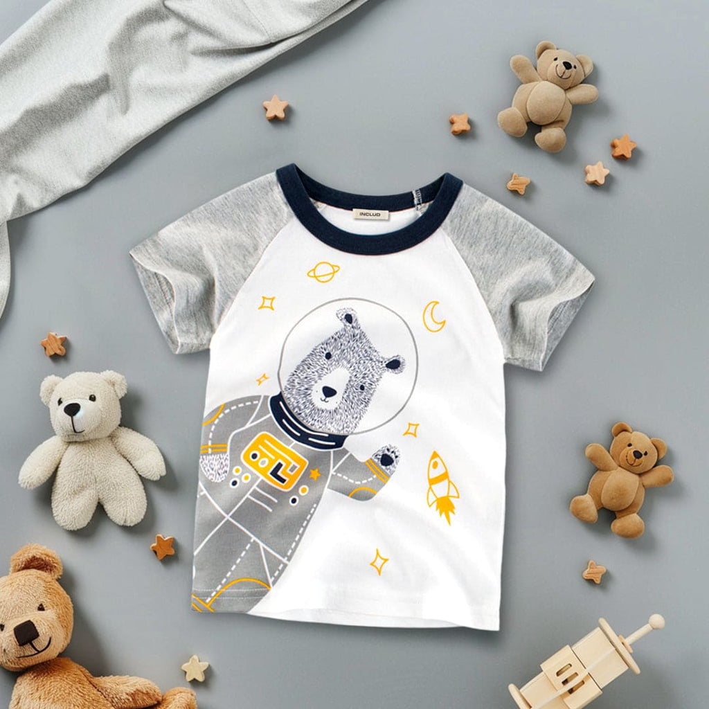 Boys Cartoon Printed Short Sleeves T-Shirt Tshirts Gray 1-2 Y 