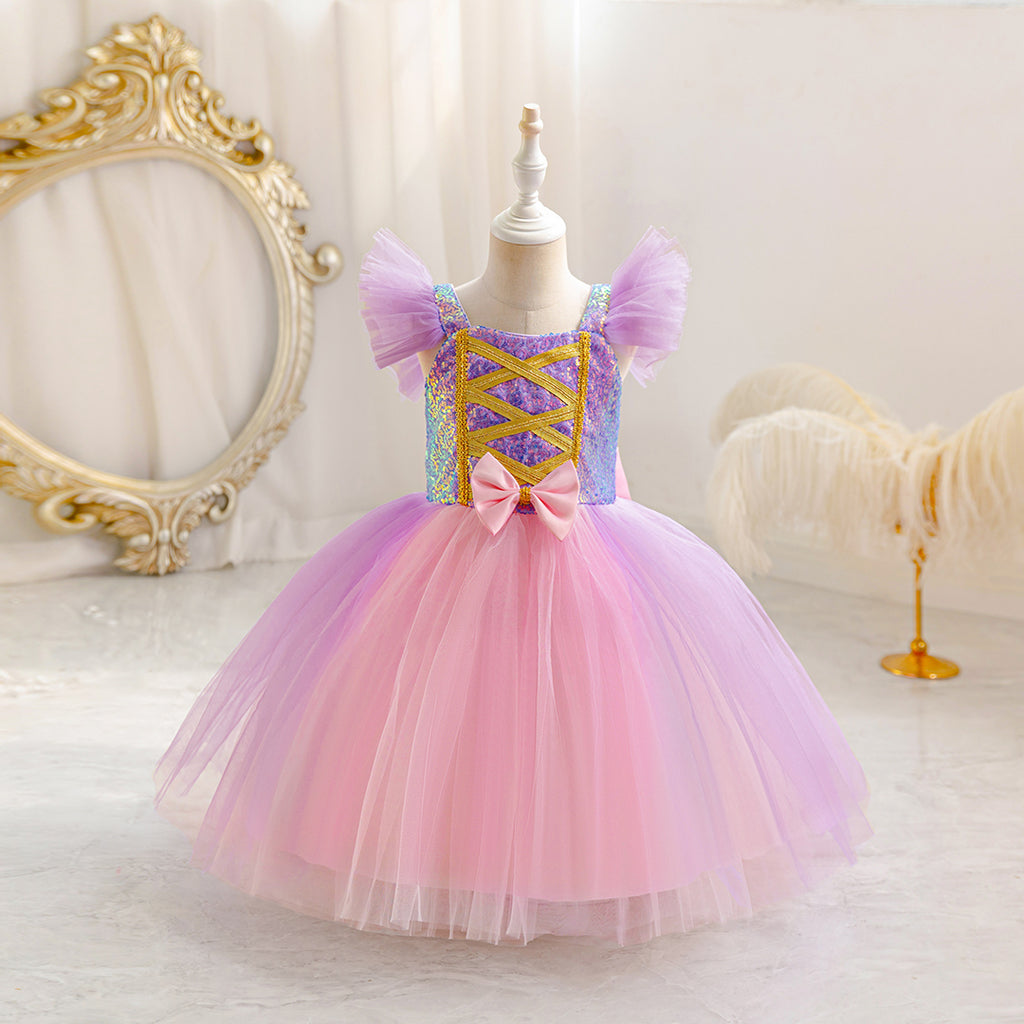Girls Mauve Sequins with Tulle Overlay Party Dress Party Dresses Lilac 3-4 Y
