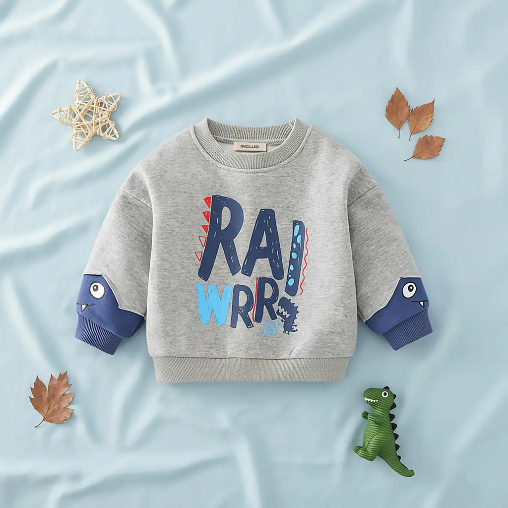 Boys Grey Typographic Printed Sweatshirt Sweatshirts & Hoodies Grey 1-2 Y