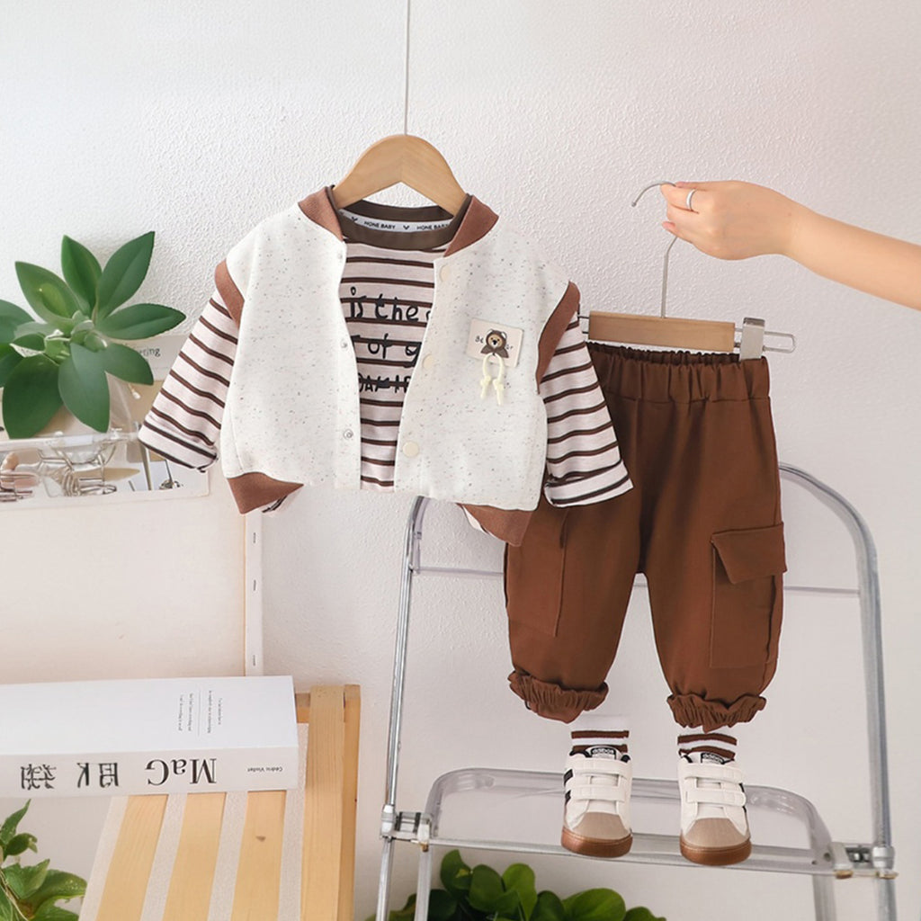 Boys Brown Stripes T-Shirt With Sweatshirt And Pants Sets 3 pc. Sets Brown 1-2 Y