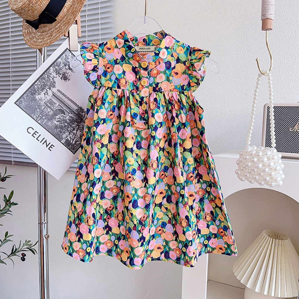 Girls Floral Print Empire Line Casual Dress Casual Dresses Multicolor 1-2 Y 