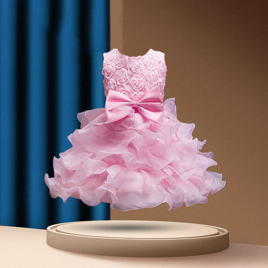 Girls Tiered Flower Applique Party Dress Party Dresses Pink 4-5 Y 