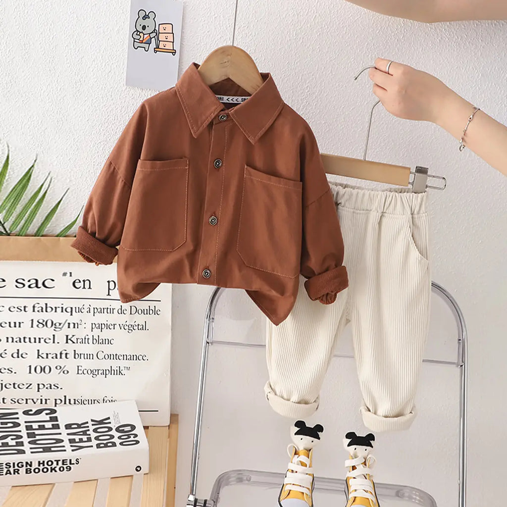 Boys Brown High Low Hem Shirt With Pants Sets Sets Brown 1-2 Y