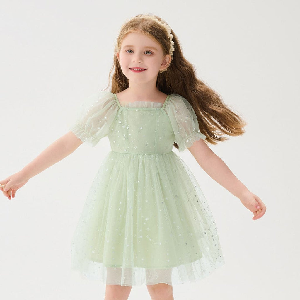 Girls Star Foil Printed Fit & Flare Dress Casual Dresses Green 1-2 Y 
