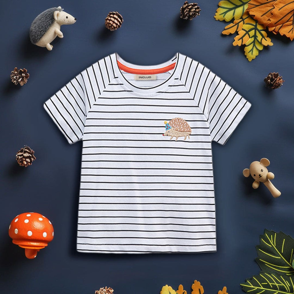 Girls Raglan Sleeve Striped T-Shirt Tshirts White 1-2 Y 