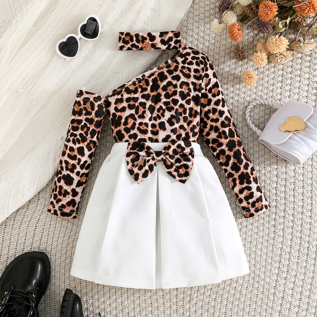 Girls Leopard Printed Top With White Pleated Skirt Summer Set 2 pc. Sets White 3-4 Y