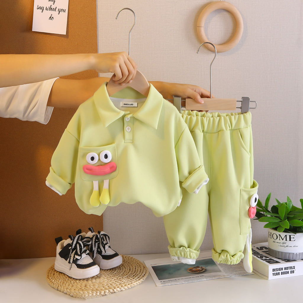Girls Green Solid Polo Neck Sweatshirt With Joggers Co-ord Set 2 pc. Sets Green 1-2 Y
