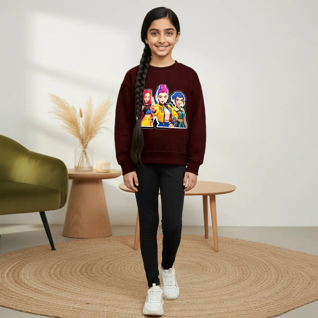 Girls Maroon K-Pop Graphics Sweatshirt Sweatshirts & Hoodies Maroon 1-2 Y