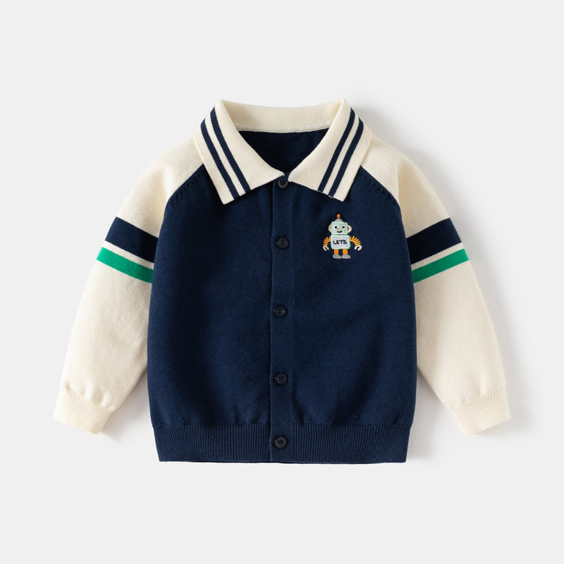Boys Navy Blue Solid Polo Cardigan Sweaters & Cardigans Navy Blue 2-3 Y