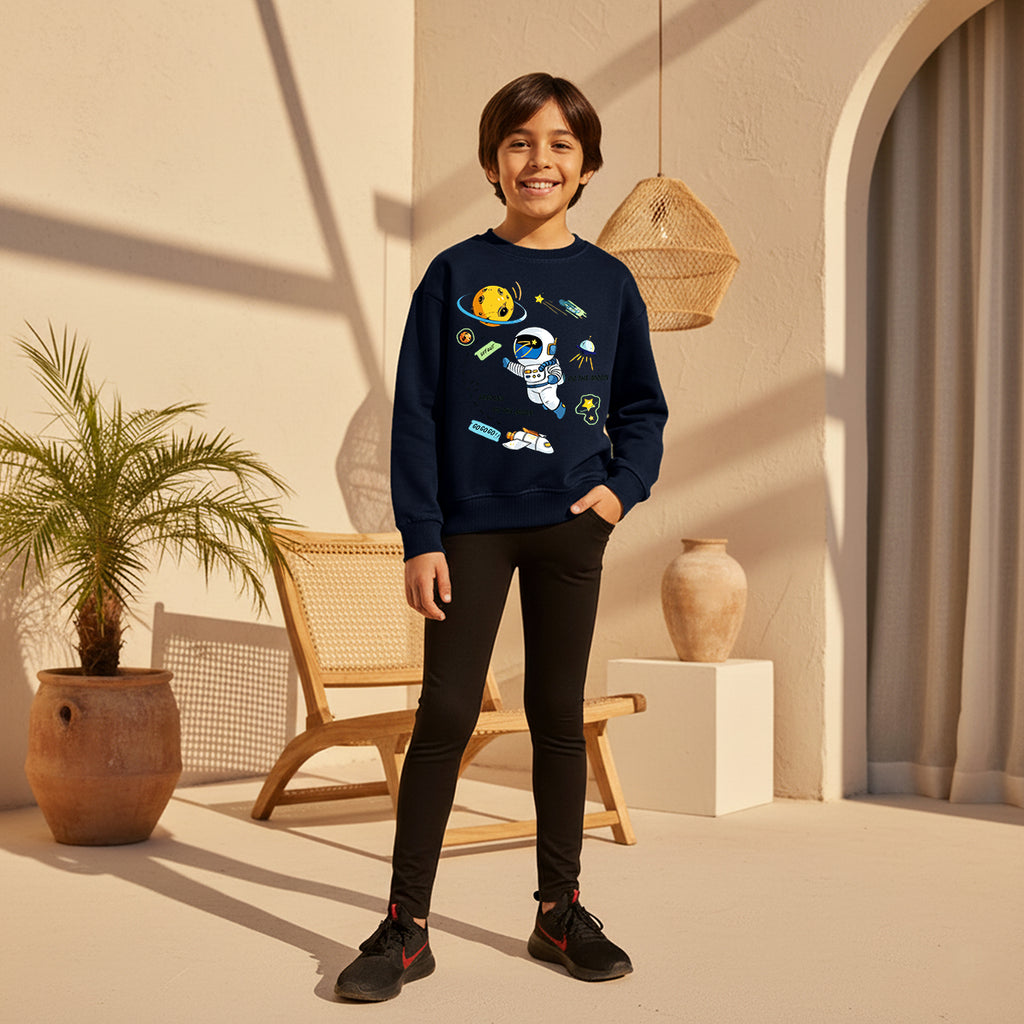 Boys Navy Blue Space Graphics Round Neck Sweatshirt Sweatshirts & Hoodies Navy Blue 1-2 Y