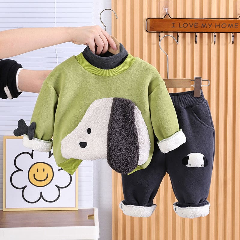 Boys Green Sweatshirt with Joggers Set Winterwear Sets Green 1-2 Y 