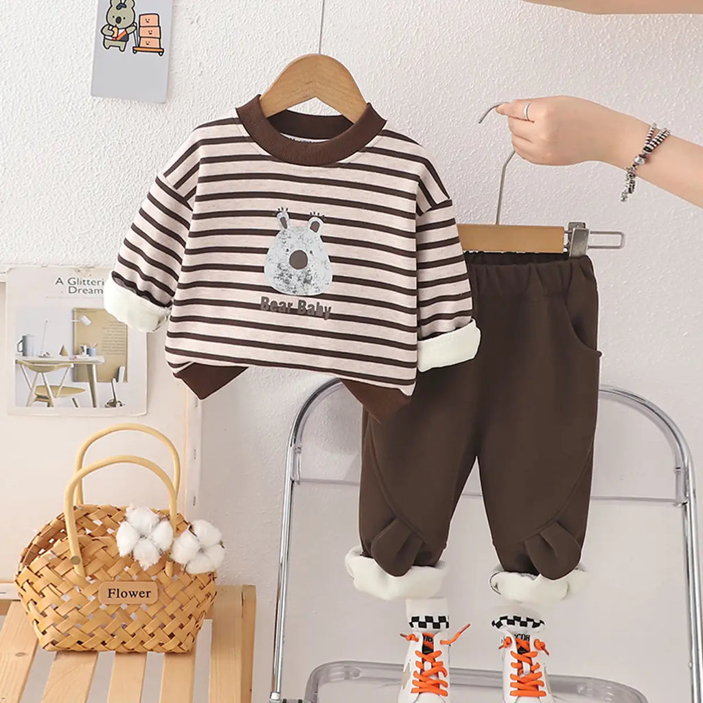 Boys Brown Stripes Graphic Sweatshirt With Pants Sets 2 pc. Sets Brown 1-2 Y
