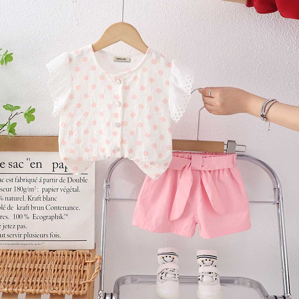 Girls Polka Dot Printed Top With Shorts Set 2 pc. Sets Pink 1-2 Y 
